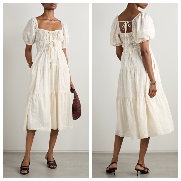 Ulla Johnson Dresses & Skirts - Ulla Johnson Palma Crochet Trimmed Fil Coupe Cotton Midi Dress in Pristine